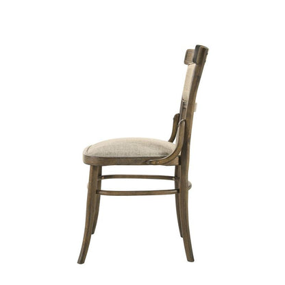 Bistro Vintage Walnut Dining Table with Extension Leaf and Off White Fabric Dining Chairs