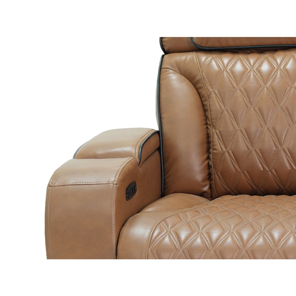 86" Light Brown Leather Aire Transformer Power Reclining Sofa, Power Headrest