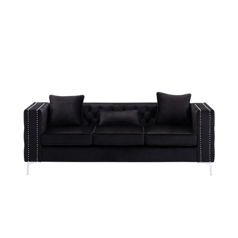 LILOLA Lorreto Black Velvet Sofa