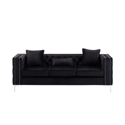 LILOLA Lorreto Black Velvet Sofa