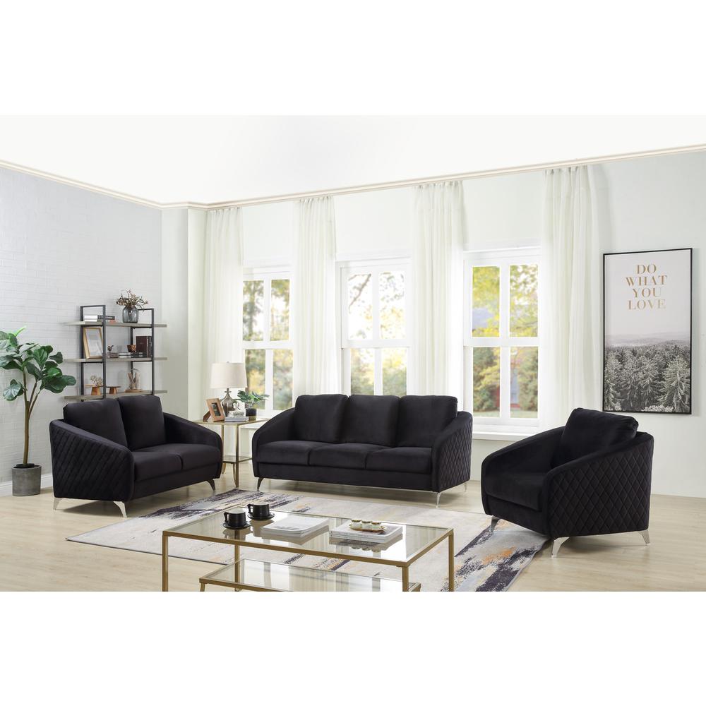 Sofia Black Velvet Modern Chic Loveseat Couch