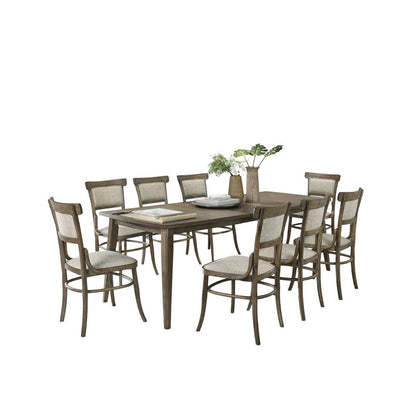 Bistro Vintage Walnut Dining Table with Extension Leaf and Off White Fabric Dining Chairs