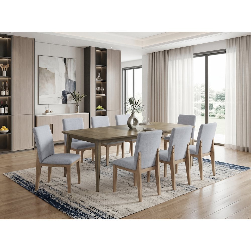 9-Piece Mixed-Finish Dining Set, Extendable Vintage Walnut Table & Gray Chairs