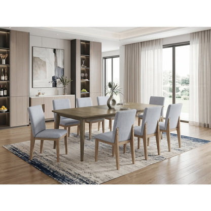 9-Piece Mixed-Finish Dining Set, Extendable Vintage Walnut Table & Gray Chairs