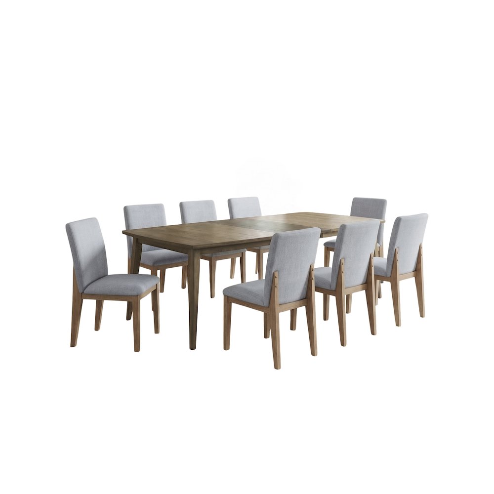 9-Piece Mixed-Finish Dining Set, Extendable Vintage Walnut Table & Gray Chairs