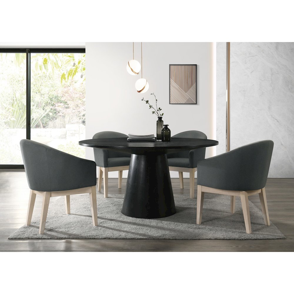 Jasper Ebony Black 5 Piece 59"W Round Dining Table Set with Gray Chairs