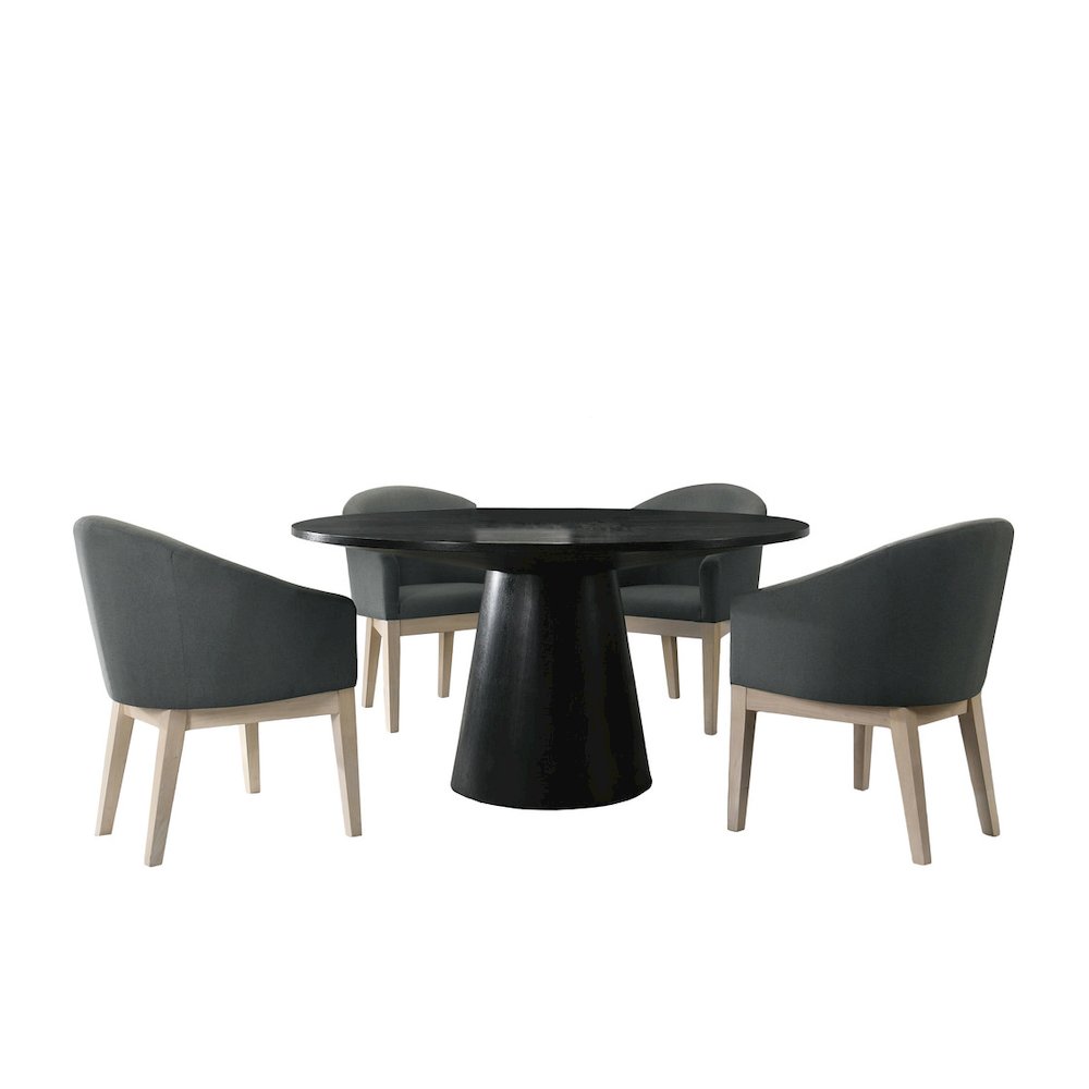 Jasper Ebony Black 5 Piece 59"W Round Dining Table Set with Gray Chairs