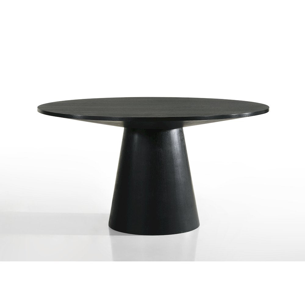 Jasper Ebony Black 7 Piece 59"W Round Dining Table Set with Beige Fabric Chairs
