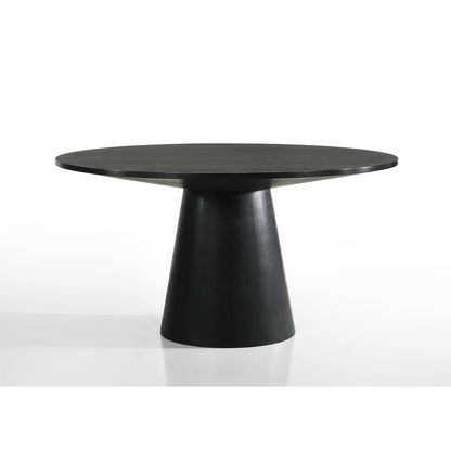 Jasper Ebony Black 7 Piece 59"W Round Dining Table Set with Beige Fabric Chairs