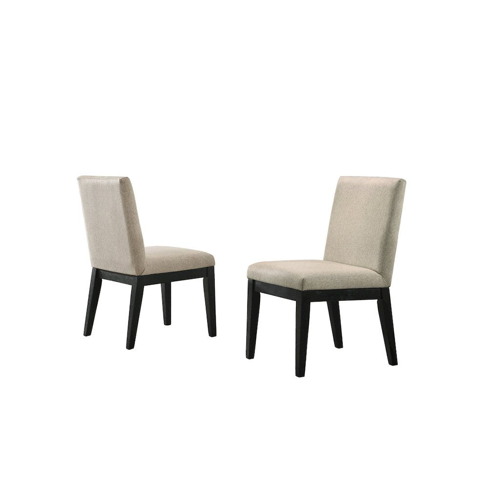 Jasper Ebony Black 7 Piece 59"W Round Dining Table Set with Beige Fabric Chairs