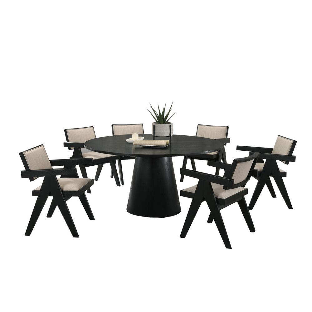 Jasper 7-Piece Ebony Black 59"W Round Dining Set