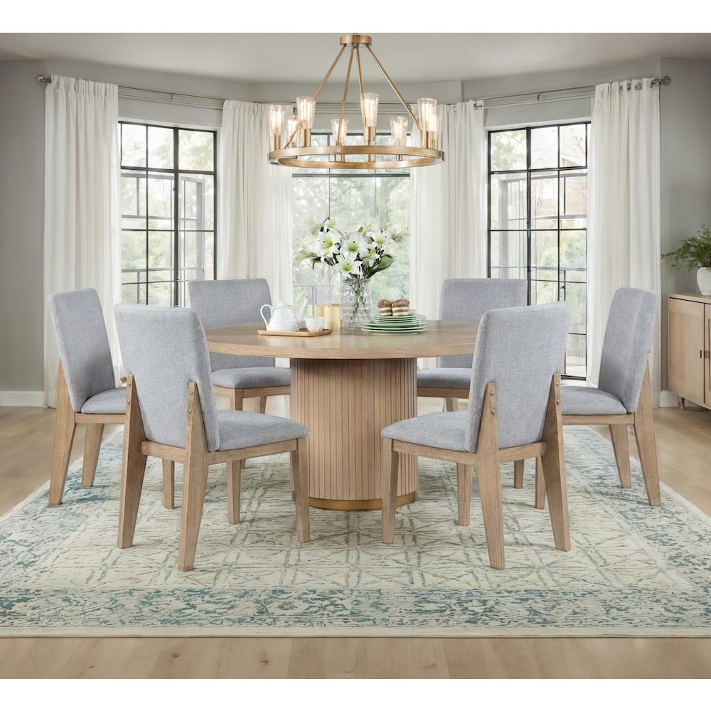 7-Piece Dining Set with 59" Round Table & 6 Gray Dining Chairs