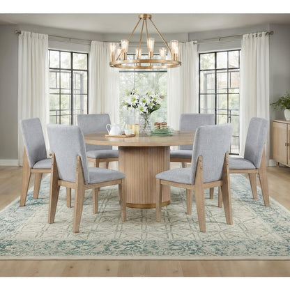 7-Piece Dining Set with 59" Round Table & 6 Gray Dining Chairs