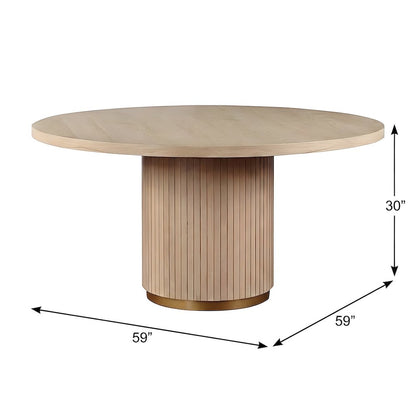 Oak Veneer Square Dining Table with Rubberwood Pedestal and Iron Ring