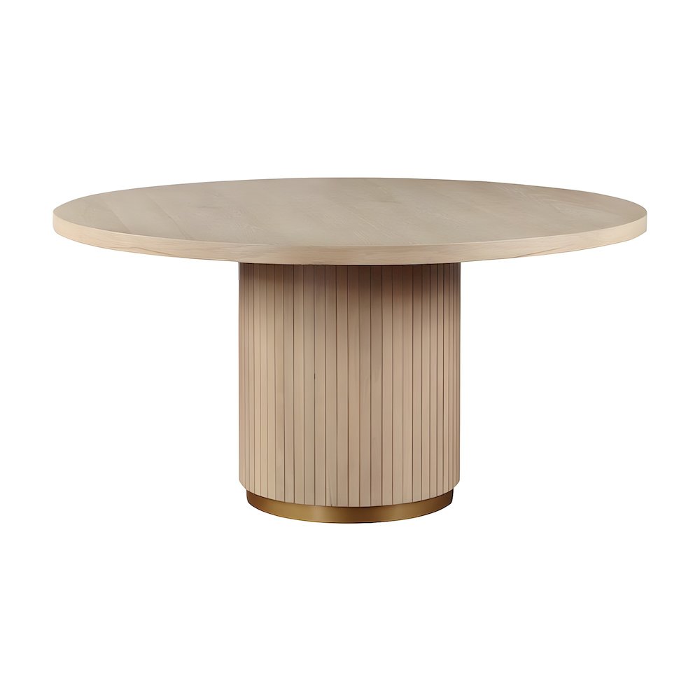Oak Veneer Square Dining Table with Rubberwood Pedestal and Iron Ring