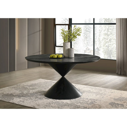 Haven 59" Round Ebony Black Pedestal Dining Table with Hourglass Base