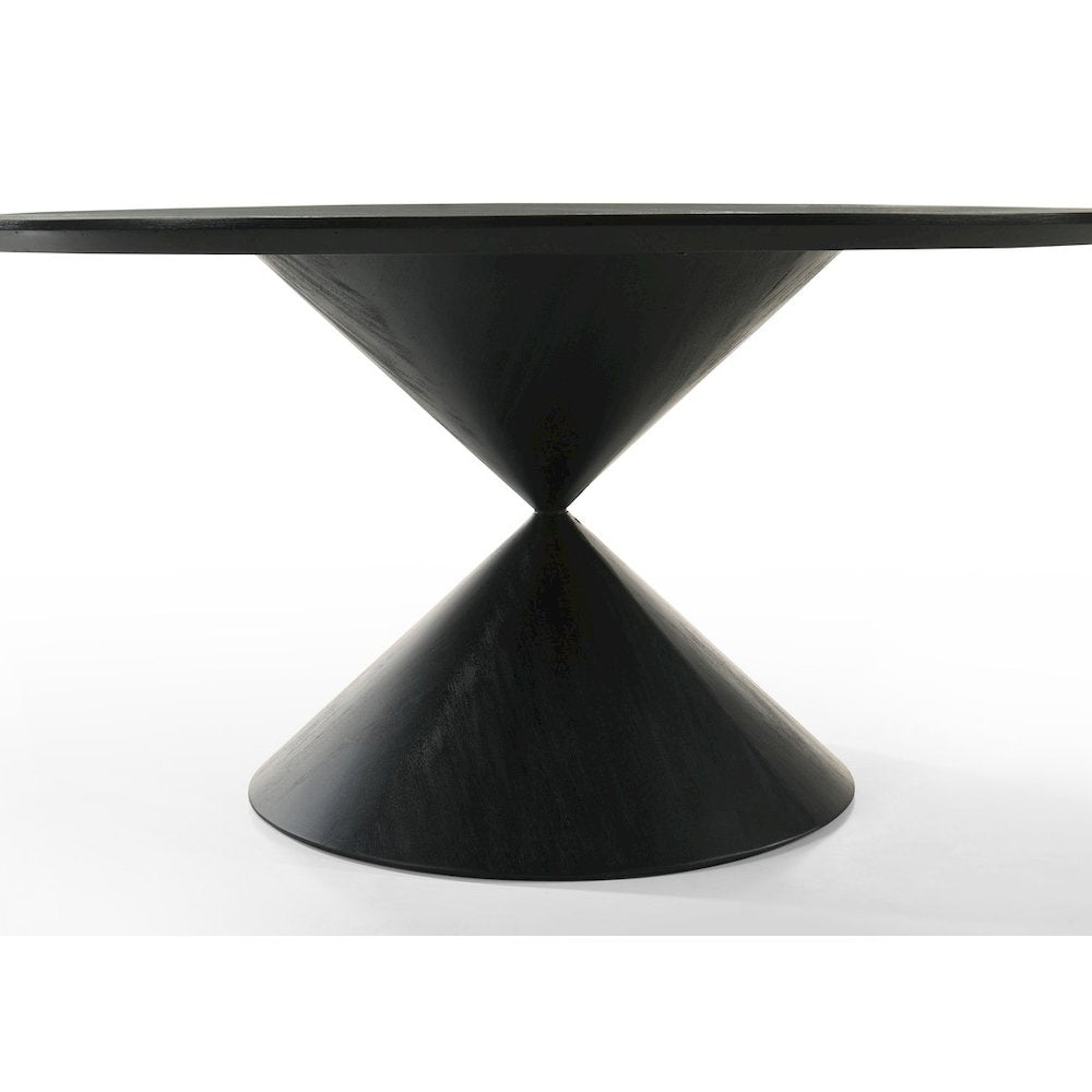 7Pc 59" Round Ebony Black Pedestal Dining Set with Table Base Barrel Chairs