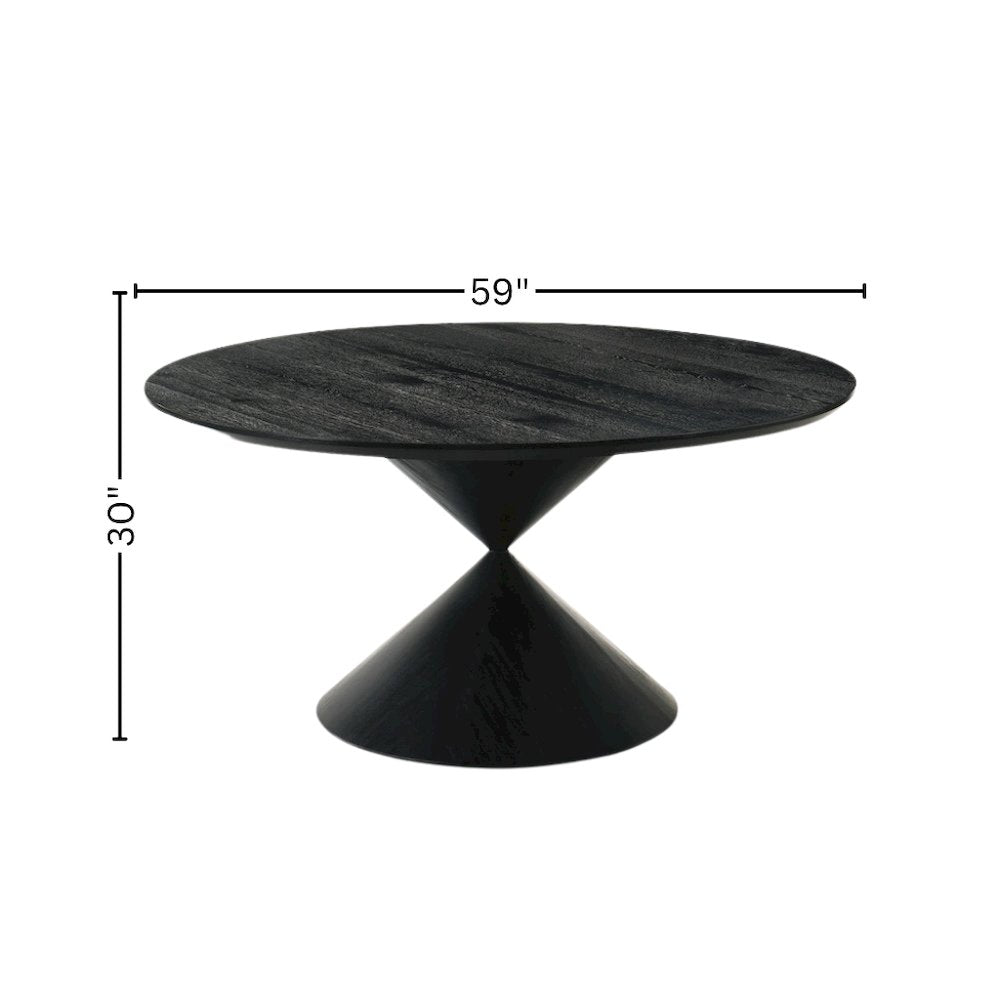Round Dining Table, Ebony Black, Hourglass Base