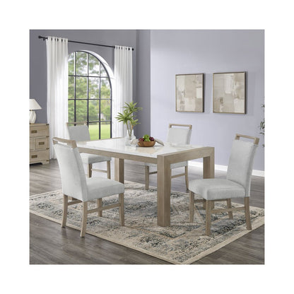 Tabitha 5Pc 66" Rectangular White Faux Marble Top Dining Set in Light Oak Finish
