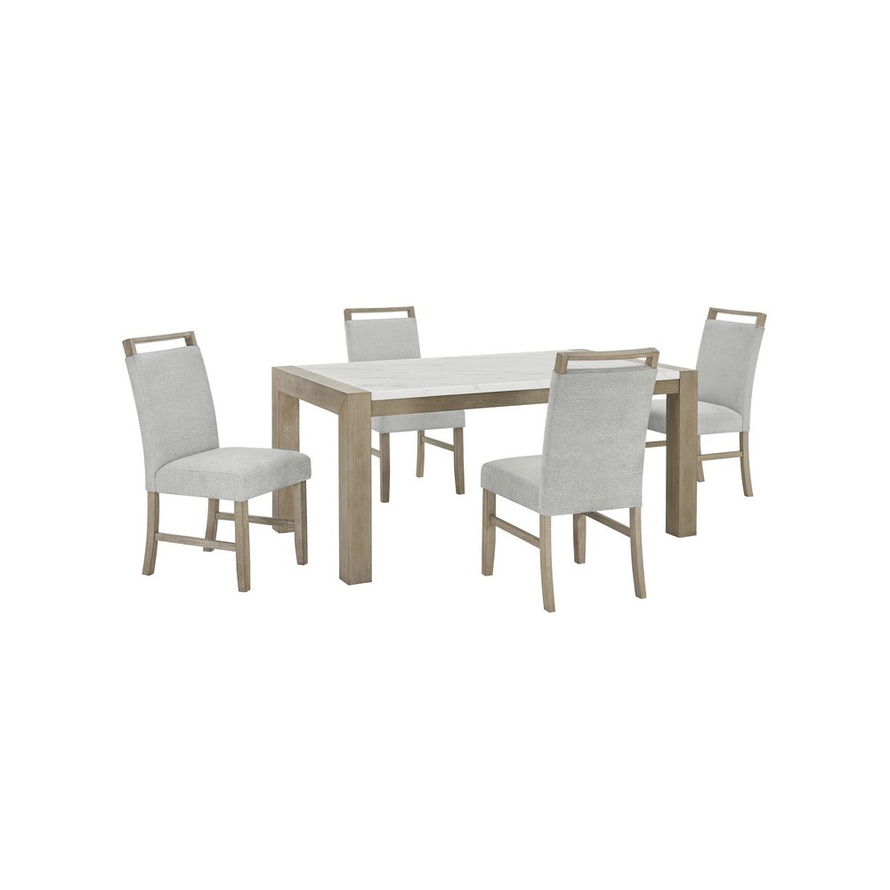 Tabitha 5Pc 66" Rectangular White Faux Marble Top Dining Set in Light Oak Finish