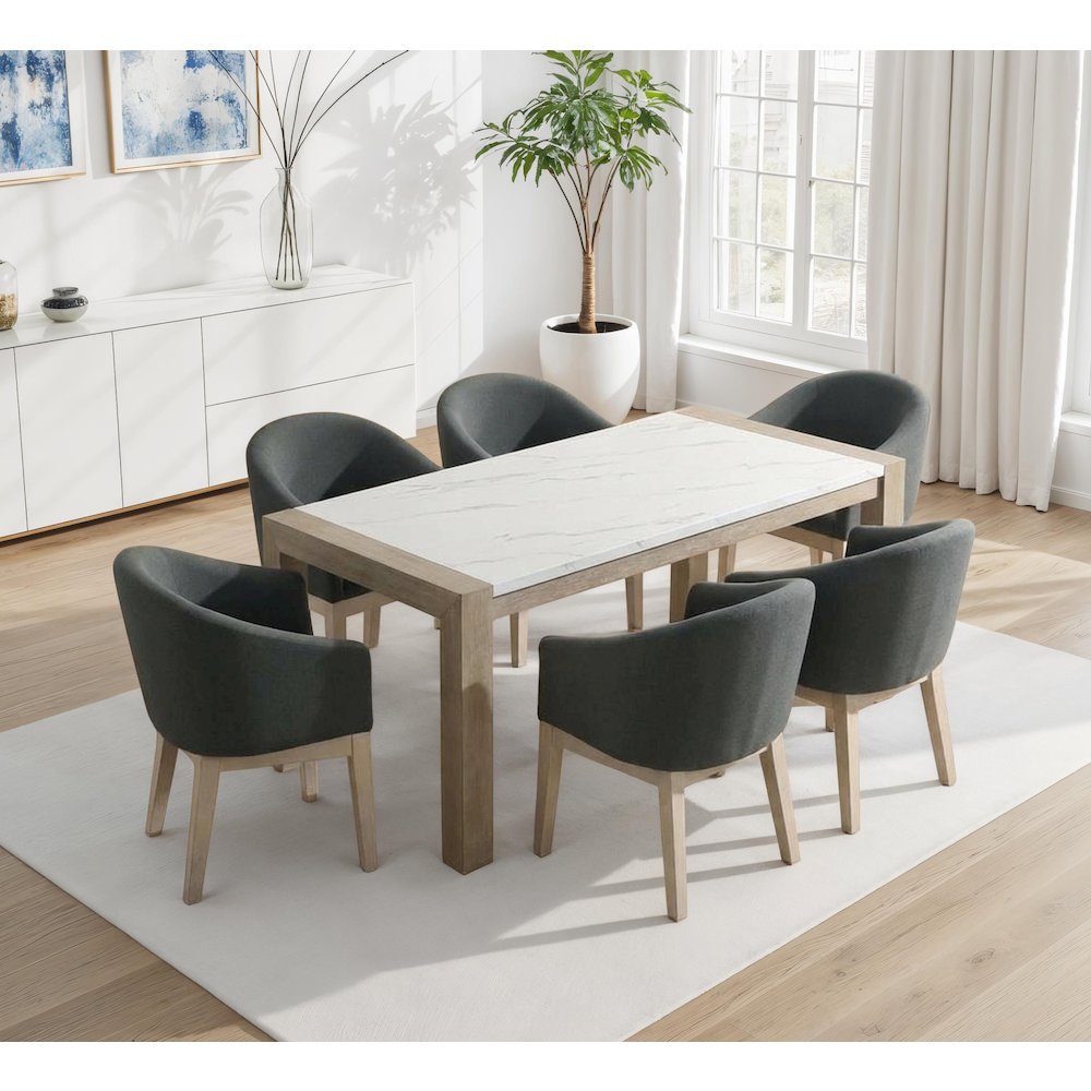 7-Piece Dining Set with 66" Rectangular White Table & 6 Gray Chairs
