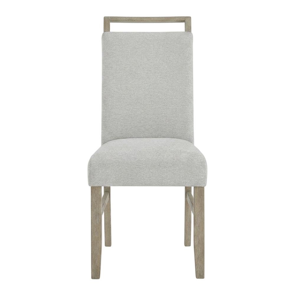 Set of 2 Light Oak Dining Chairs with Gray Fabric Upholstery, Transitional Style