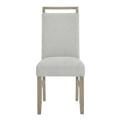 Set of 2 Light Oak Dining Chairs with Gray Fabric Upholstery, Transitional Style