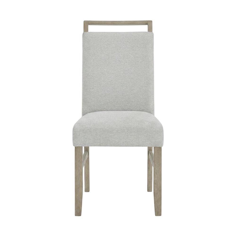 Set of 2 Light Oak Dining Chairs with Gray Fabric Upholstery, Transitional Style