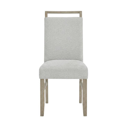 Set of 2 Light Oak Dining Chairs with Gray Fabric Upholstery, Transitional Style