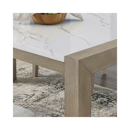Tabitha 66"W Rectangular White Faux Marble Top Dining Table in Light Oak Finish