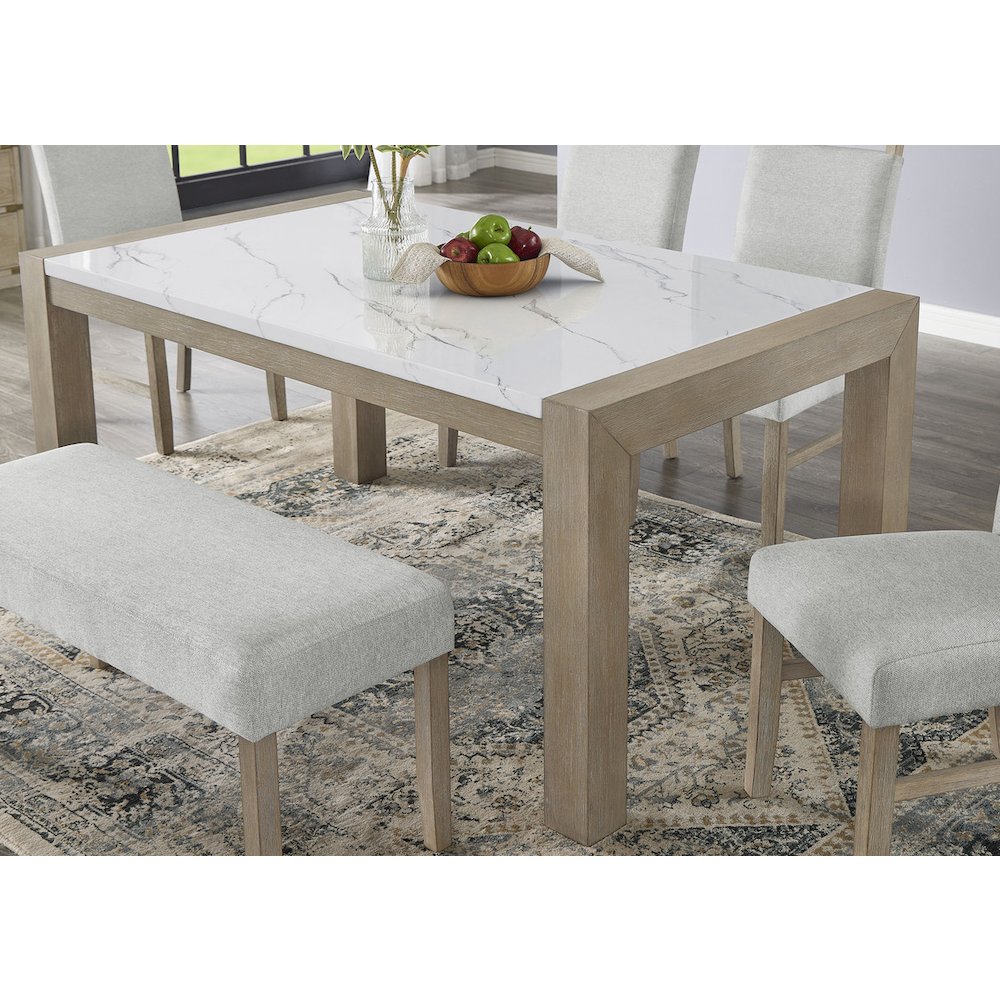 Tabitha 66"W Rectangular White Faux Marble Top Dining Table in Light Oak Finish