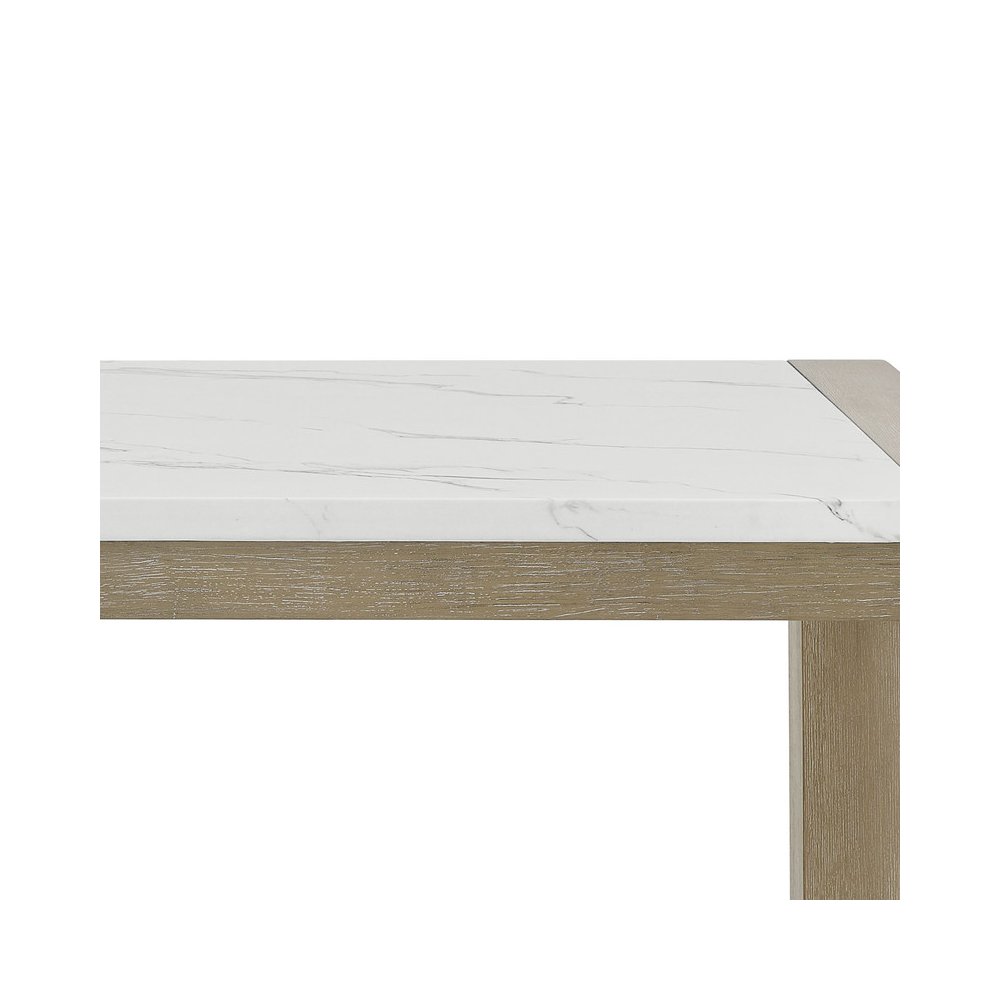 Tabitha 66"W Rectangular White Faux Marble Top Dining Table in Light Oak Finish