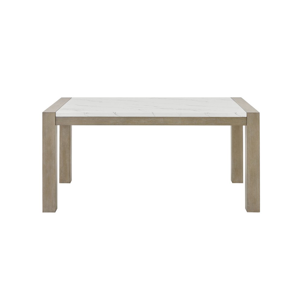 Tabitha 6Pc 66"W Rectangular White Faux Marble Top Dining Set with Bench