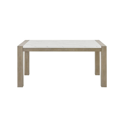 Tabitha 6Pc 66"W Rectangular White Faux Marble Top Dining Set with Bench