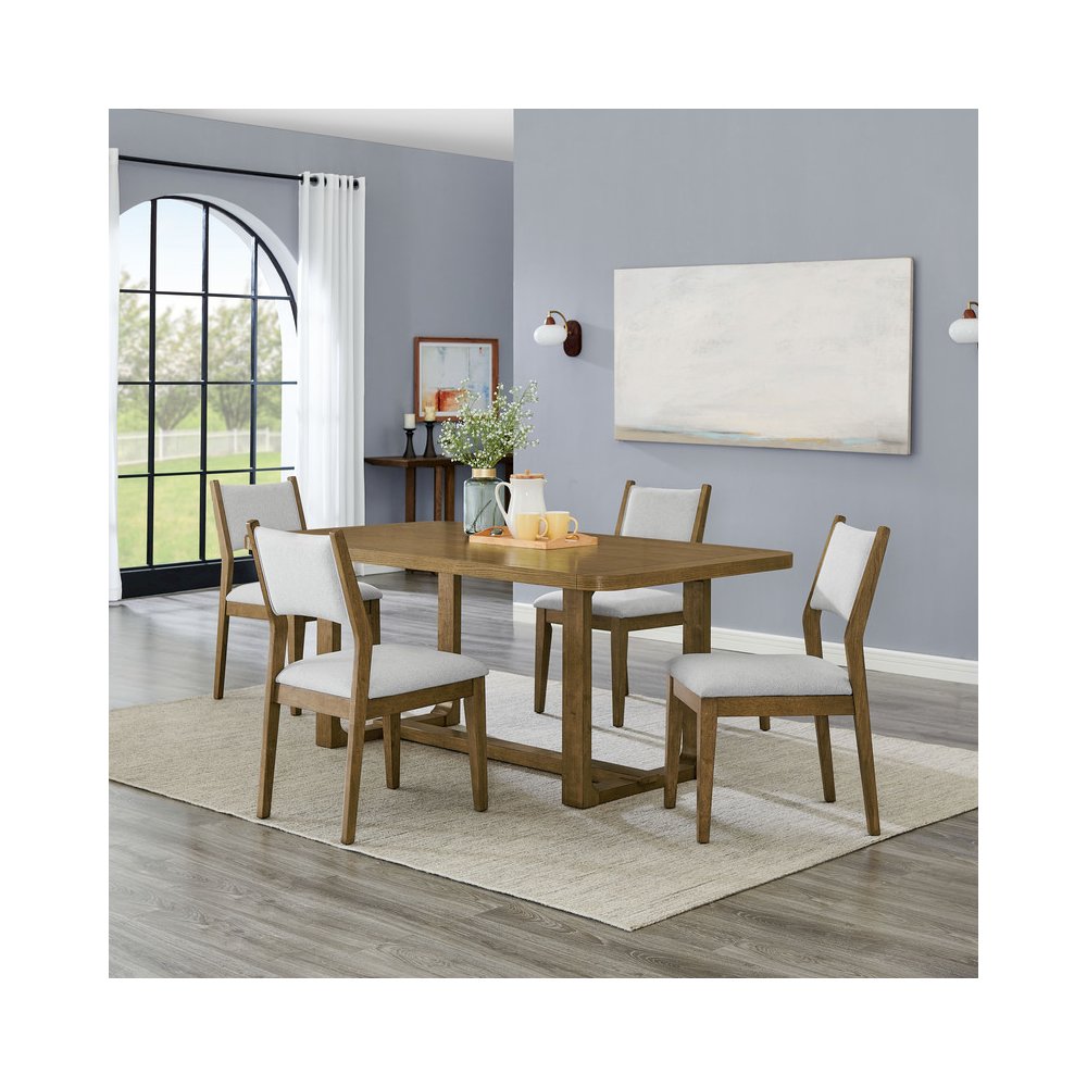 Darla 5Pc 72" Rectangular Walnut Oak Finish Sled Dining Set