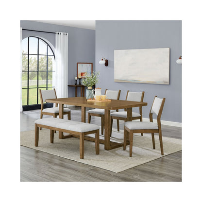 Darla 6Pc 72"W Rectangular Walnut Oak Finish Sled Dining Set with Bench