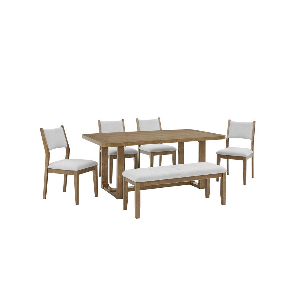 Darla 6Pc 72"W Rectangular Walnut Oak Finish Sled Dining Set with Bench