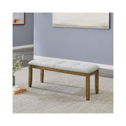 Darla Walnut Oak Dining Bench in Light Gray Fabric with Tufting