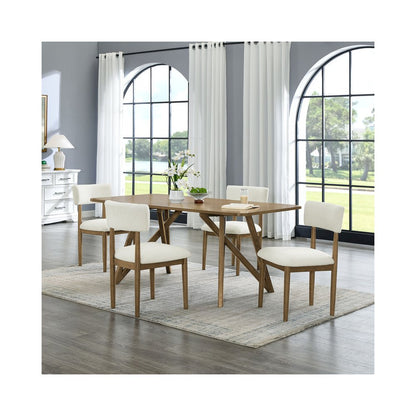 Darla 5Pc 70"W Rectangular Walnut Oak Geometric Cross Base Dining Set