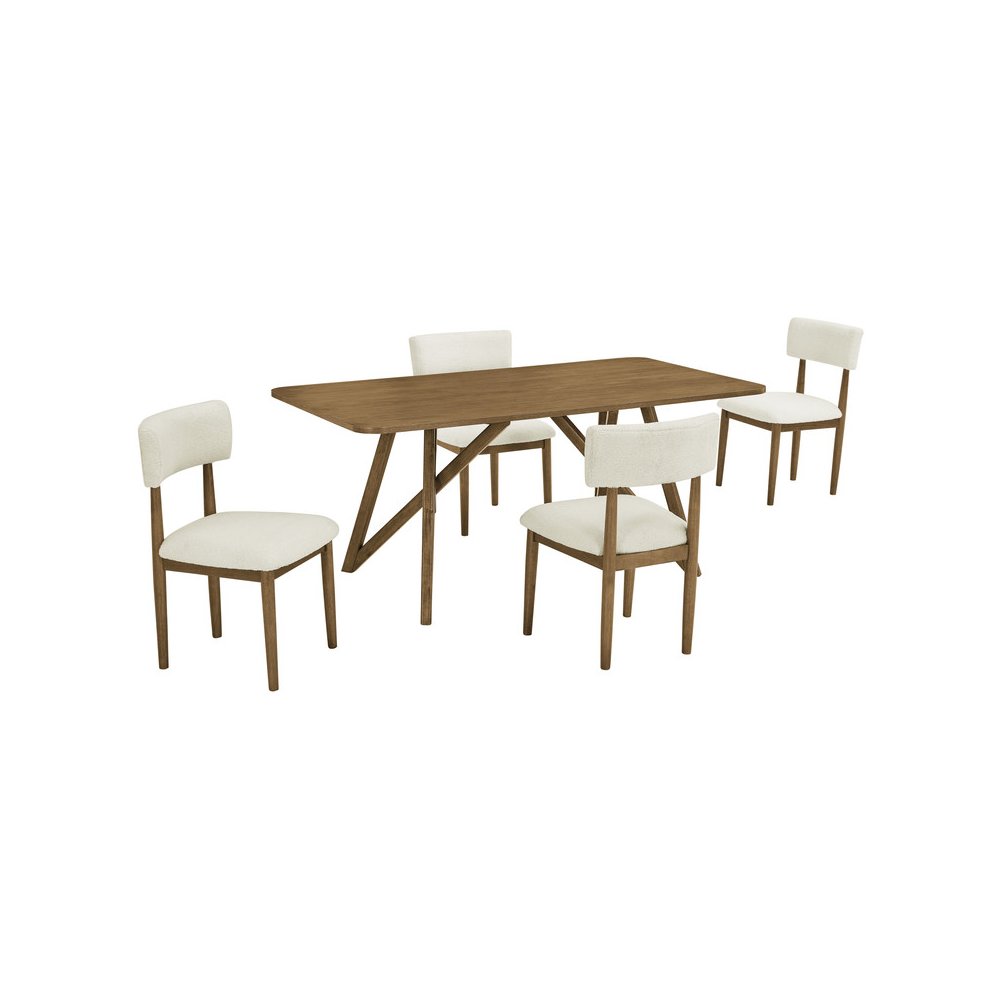 Darla 5Pc 70"W Rectangular Walnut Oak Geometric Cross Base Dining Set