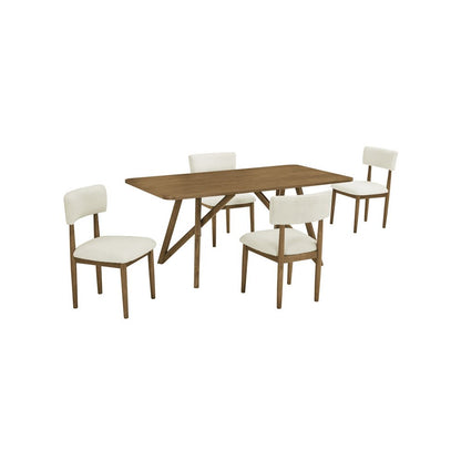 Darla 5Pc 70"W Rectangular Walnut Oak Geometric Cross Base Dining Set
