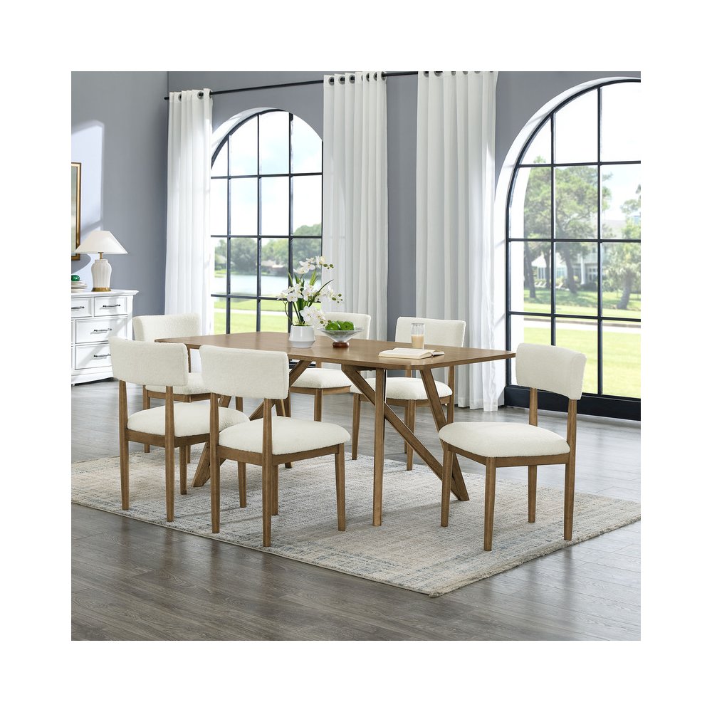 Darla 7Pc 70" Rectangular Walnut Oak Geometric Cross Base Dining Set