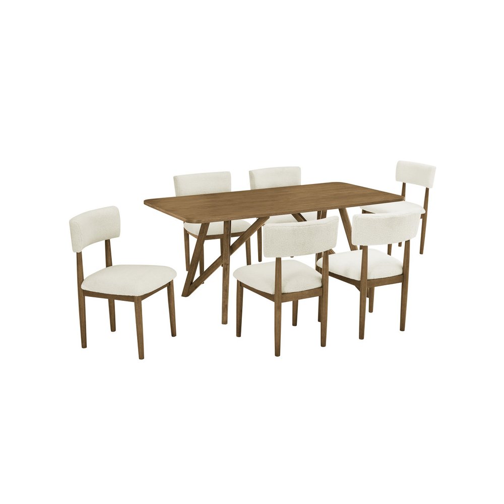 Darla 7Pc 70" Rectangular Walnut Oak Geometric Cross Base Dining Set