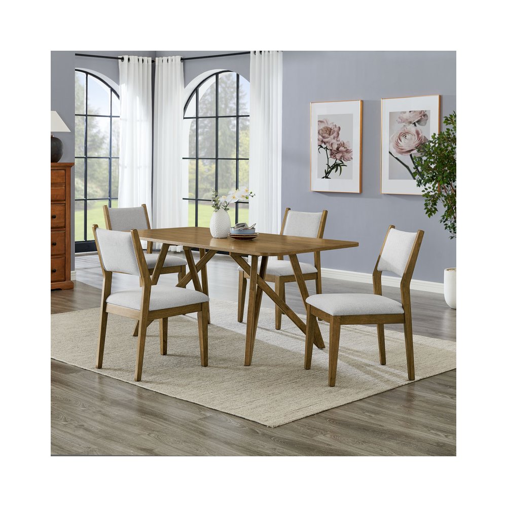 Darla 5Pc 70" Rectangular Walnut Oak Geometric Cross Base Dining Set