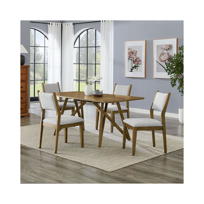Darla 5Pc 70" Rectangular Walnut Oak Geometric Cross Base Dining Set