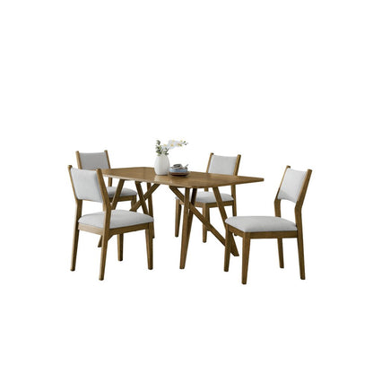 Darla 5Pc 70" Rectangular Walnut Oak Geometric Cross Base Dining Set