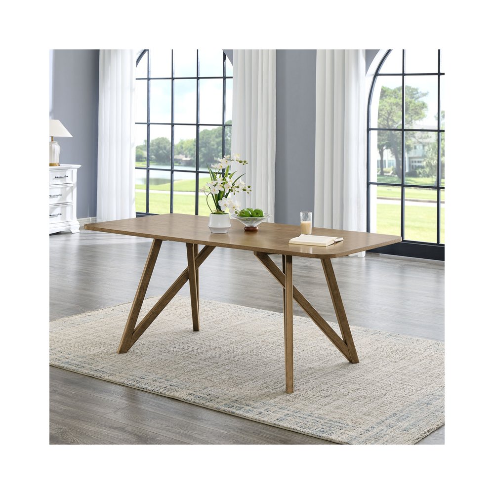 Darla 70"W Rectangular Walnut Oak Geometric Cross Base Dining Table