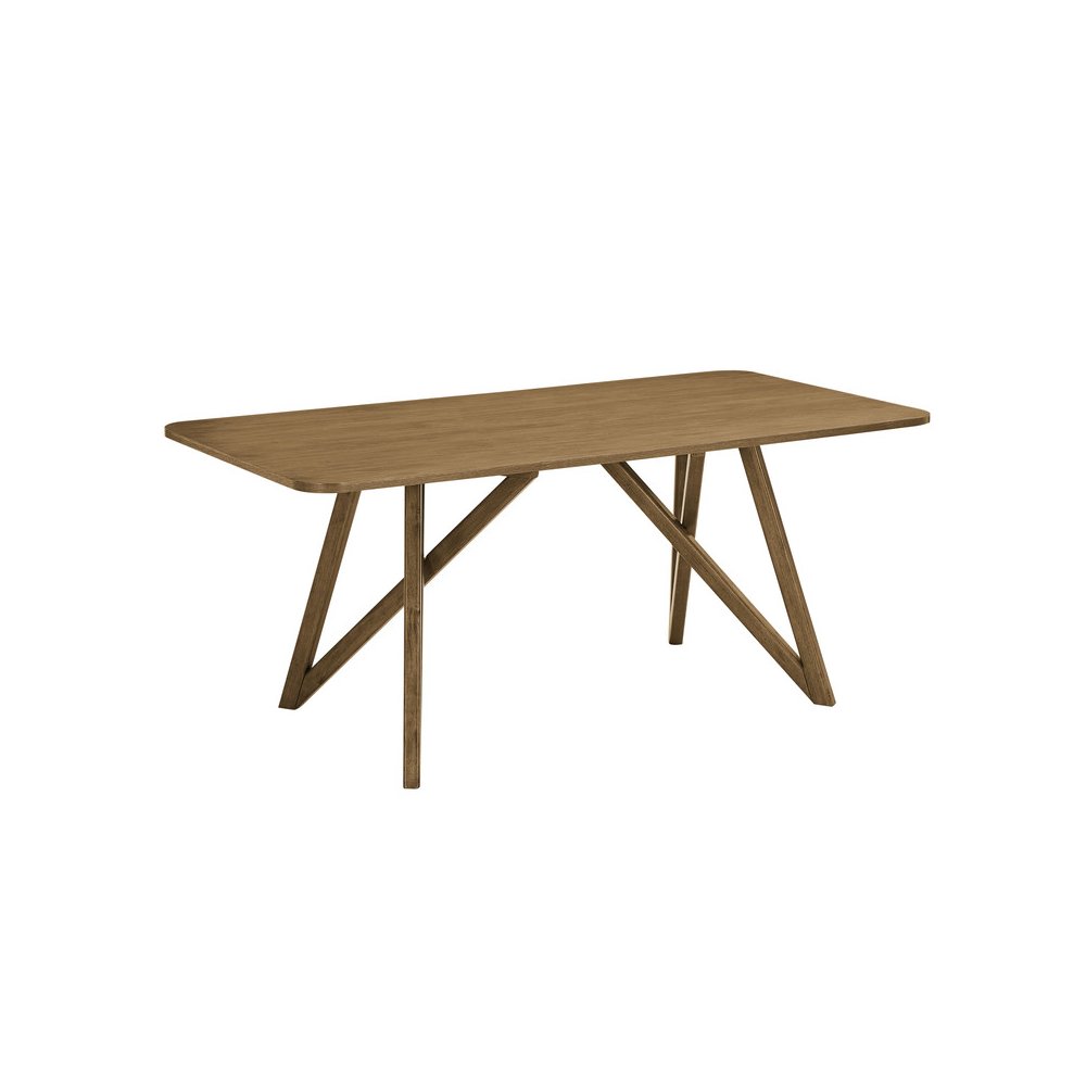 Darla 5Pc 70"W Rectangular Walnut Oak Geometric Cross Base Dining Set