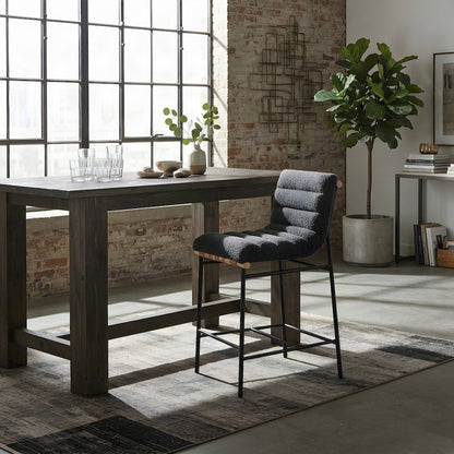 Boucle Fabric Upholstered Counter Stool with Wood-Finish Bar, Dark Gray