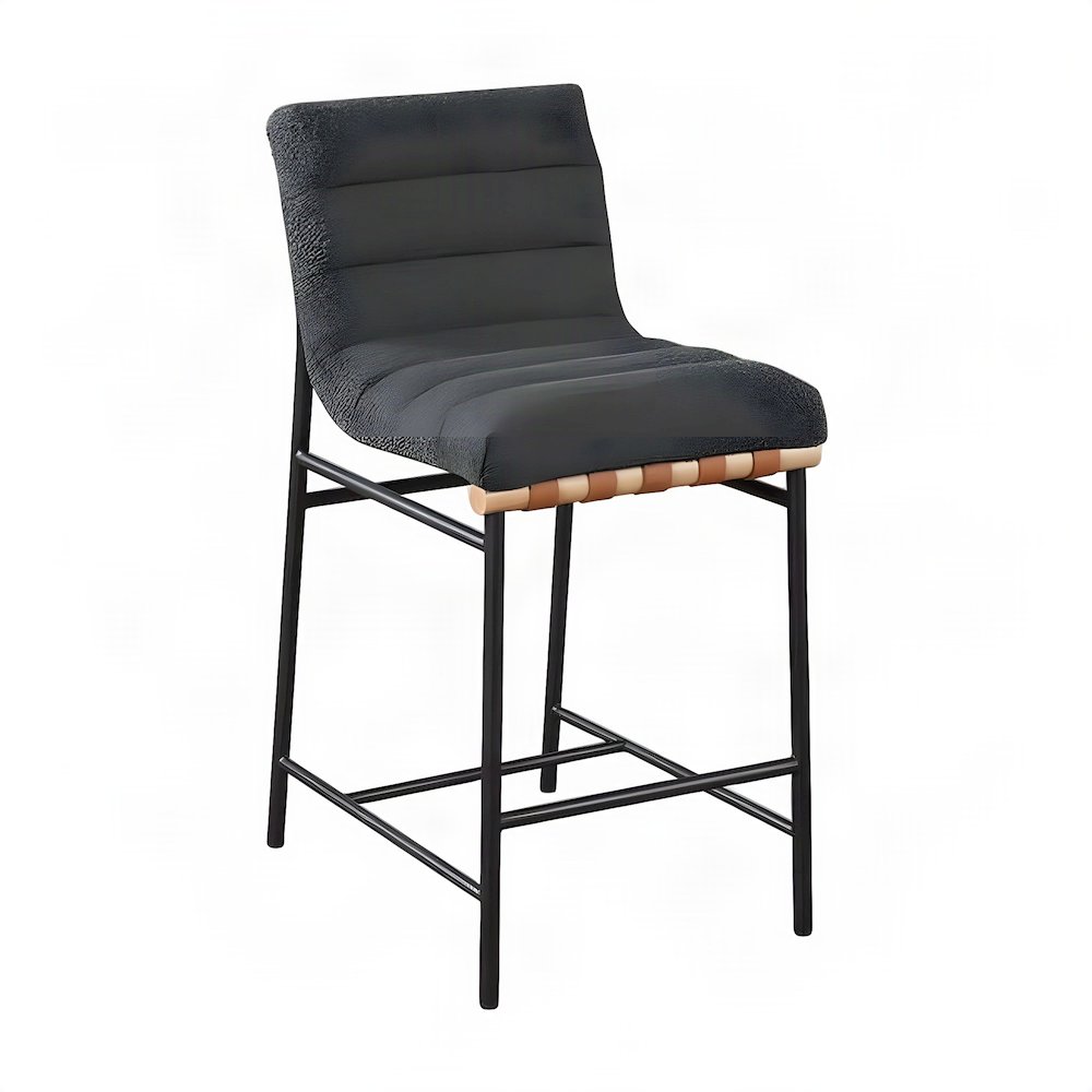 Boucle Fabric Upholstered Counter Stool with Wood-Finish Bar, Dark Gray